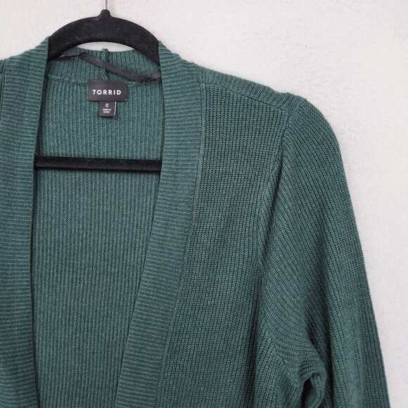 Torrid Sweater Womens 0 Large Green Cardigan Long Line Open Front Lightweight - Picture 2 of 12